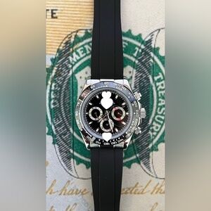 Black Dial Chronograph Watch with Silver Case